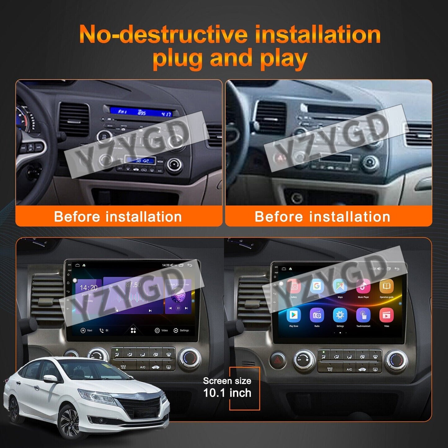 for Honda for Civic 2005-2012 Android 2Din Car Radio Carplay Stereo Receiver Screen