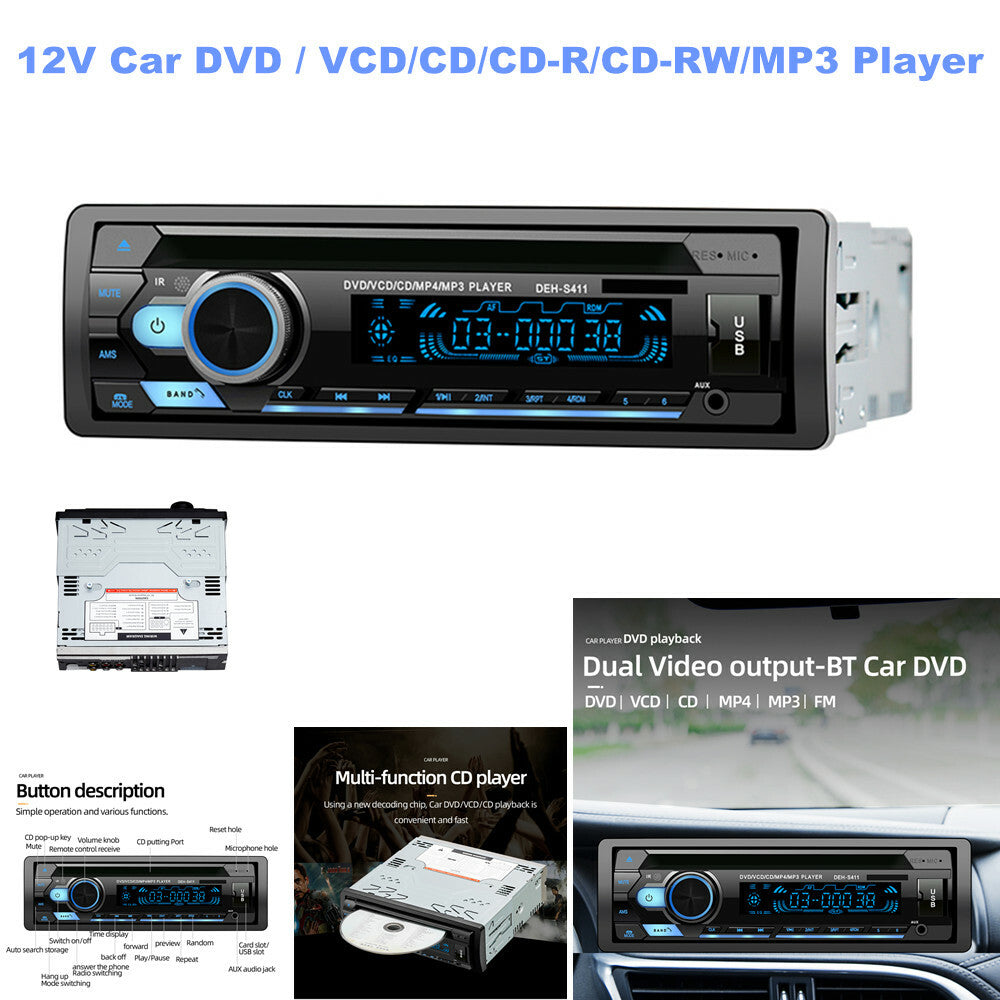 12V Car DVD/VCD/CD/CD-R/CD-RW/MP3 Player with Bluetooth Card, Disc Media, SD/USB, and LCD Screen n