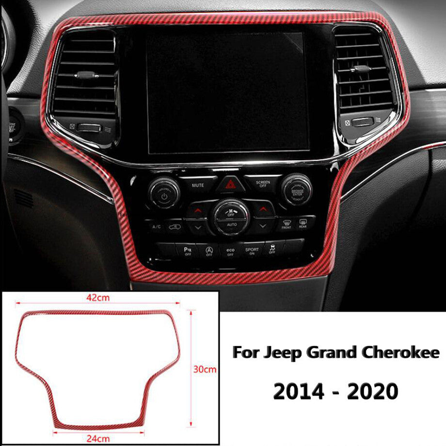 For 14-2020 for Jeep Grand Cherokee Red Carbon Fiber GPS Navigation Cover Trim Frame v