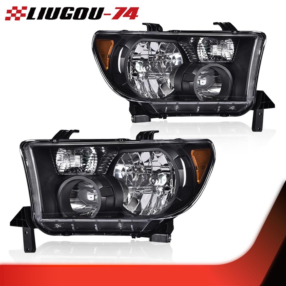 Black/Transparent Headlight LH+RH Fits for 2007 - 2013 Tundra 2008 - 2017 Sequoia - v
