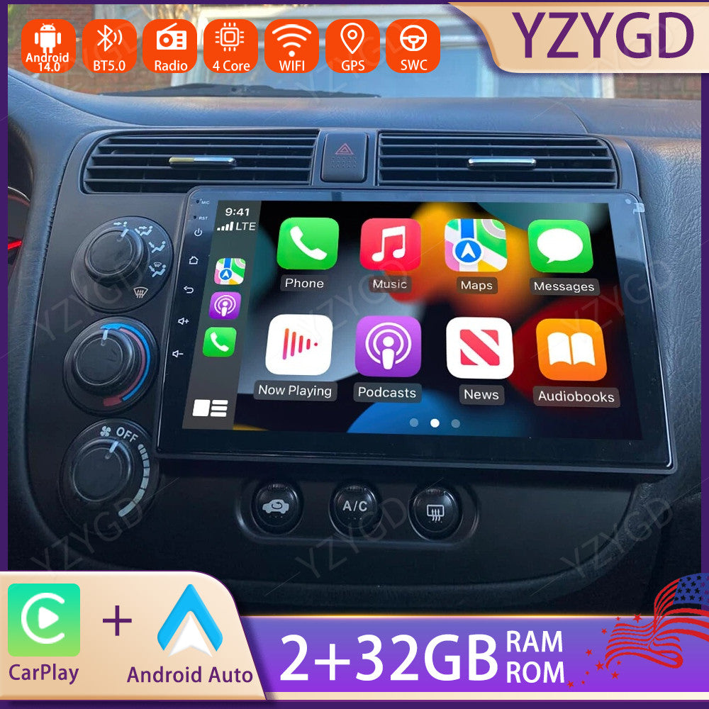 9INCH for Honda for Civic 2000-2005 Stereo Carplay Car Radio GPS Navi Android 14 SWC