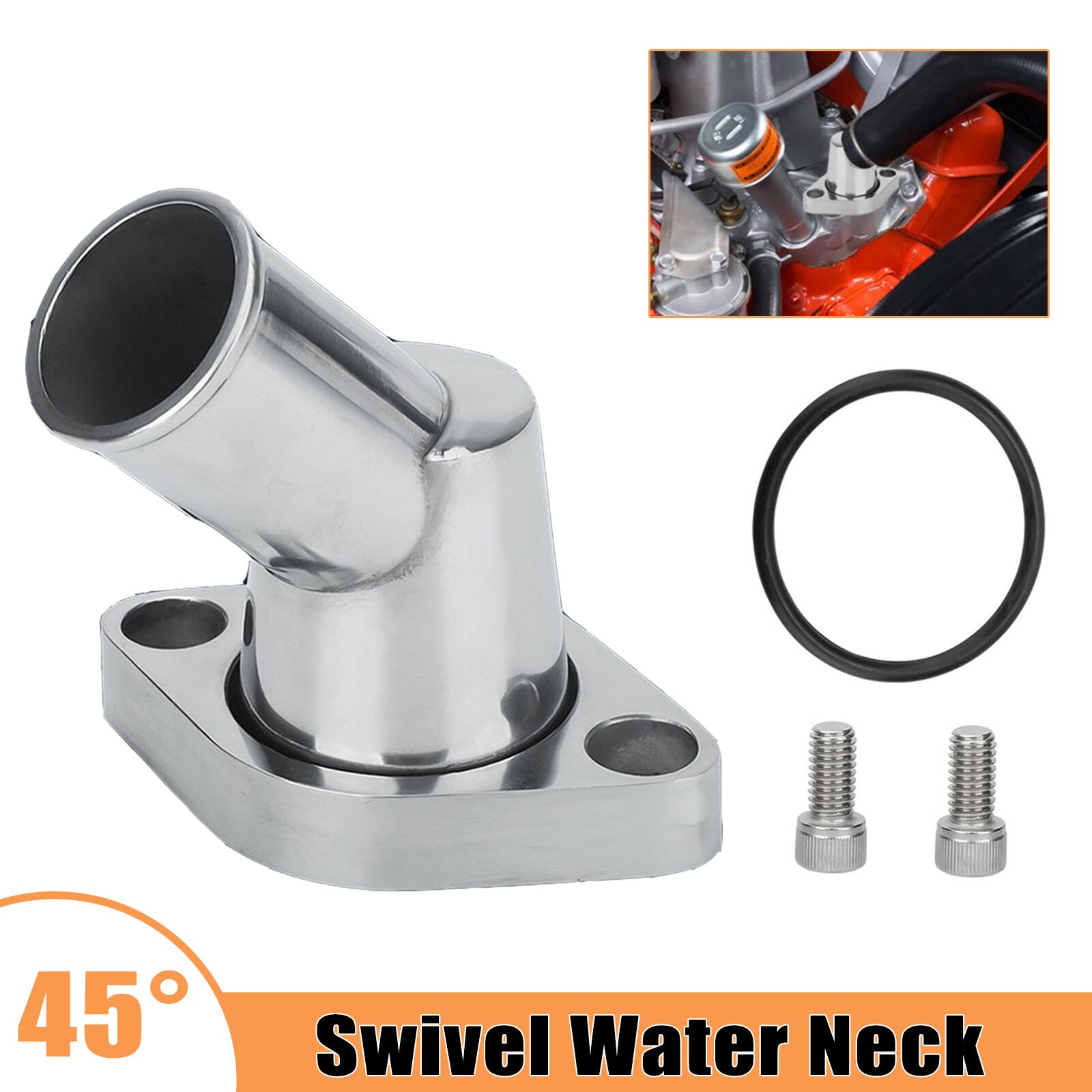 Aluminum Water Neck 45¡ã Swivel Polished for Chevy SBC BBC 327 350 396 454 Engine Q