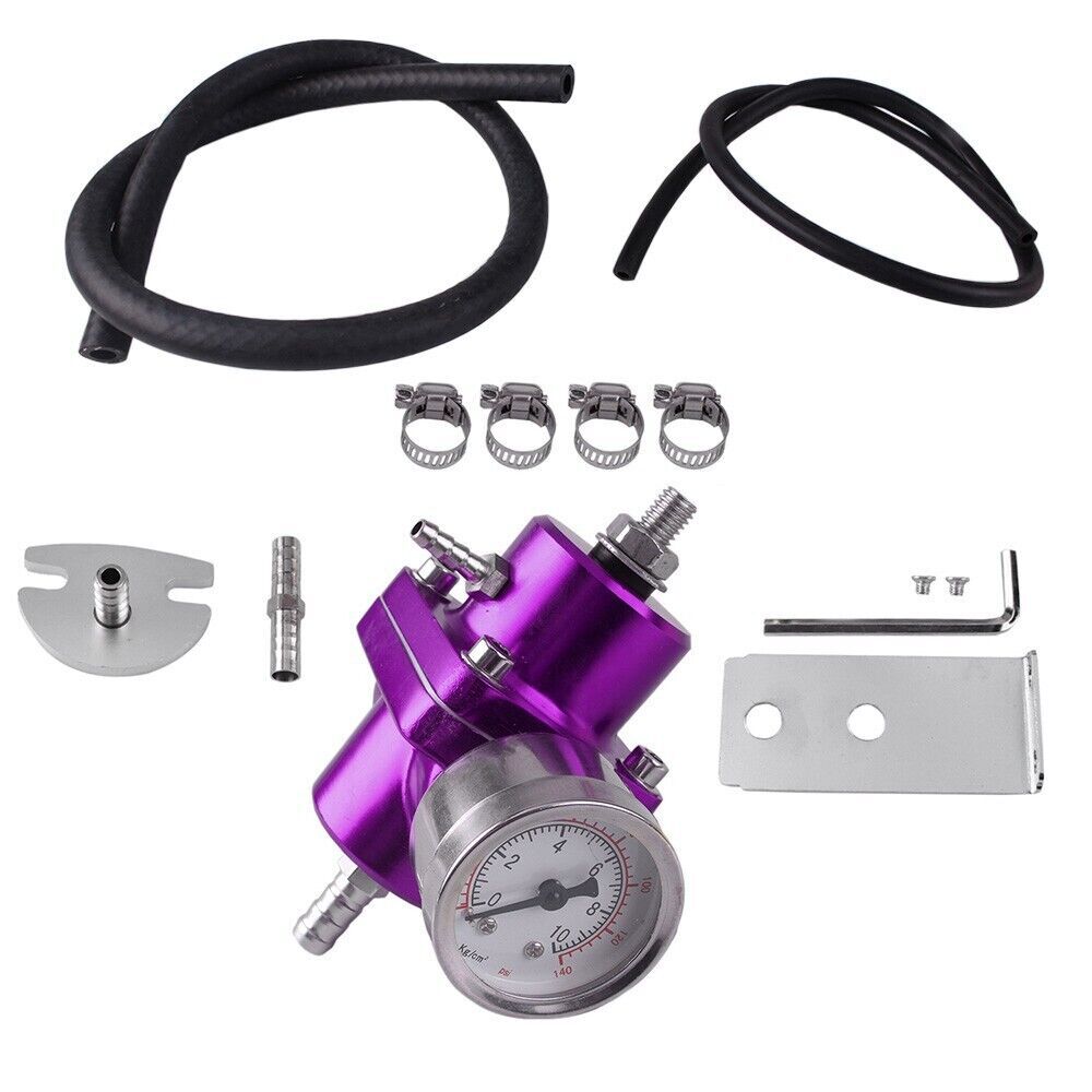 Aluminum Adjustable 1-140 PSI Fuel Pressure Regulator w/ Oil Gauge Fitting Q
