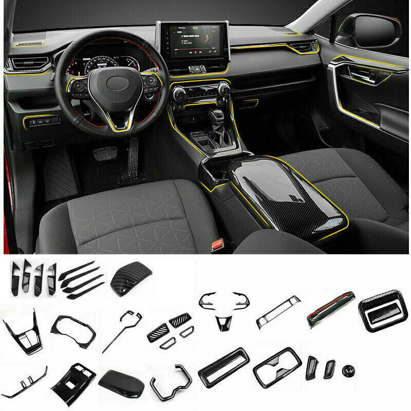 Carbon Fiber Style Interior Decoration Full Set Covers for Toyota RAV4 2019-2023