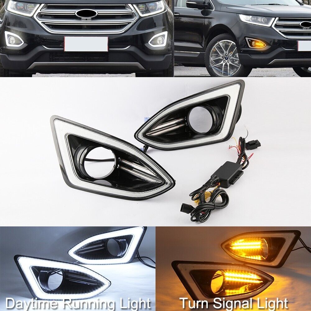 for Ford Edge 2015-2018 LED DRL Fog Lights Daytime Running Lamp w/ Turn Signal k