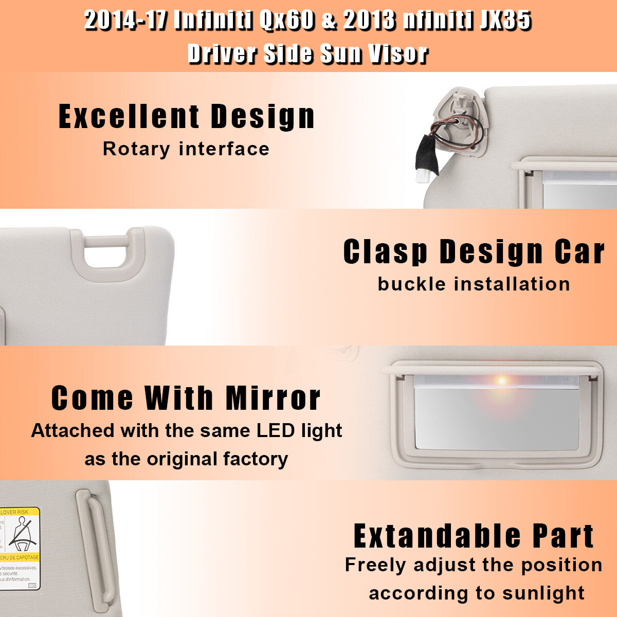 Sun Visor With Light For 13-18 Pathfinder 14-17 for Infiniti QX60 Right+Left Side AU