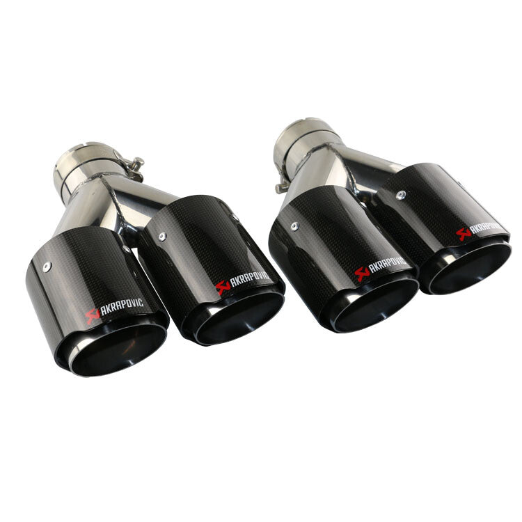 Pair For AK Carbon Fiber Exhaust Tip Dual Pipe ID:2.5 63mm OD:3.5 89mm Glossy