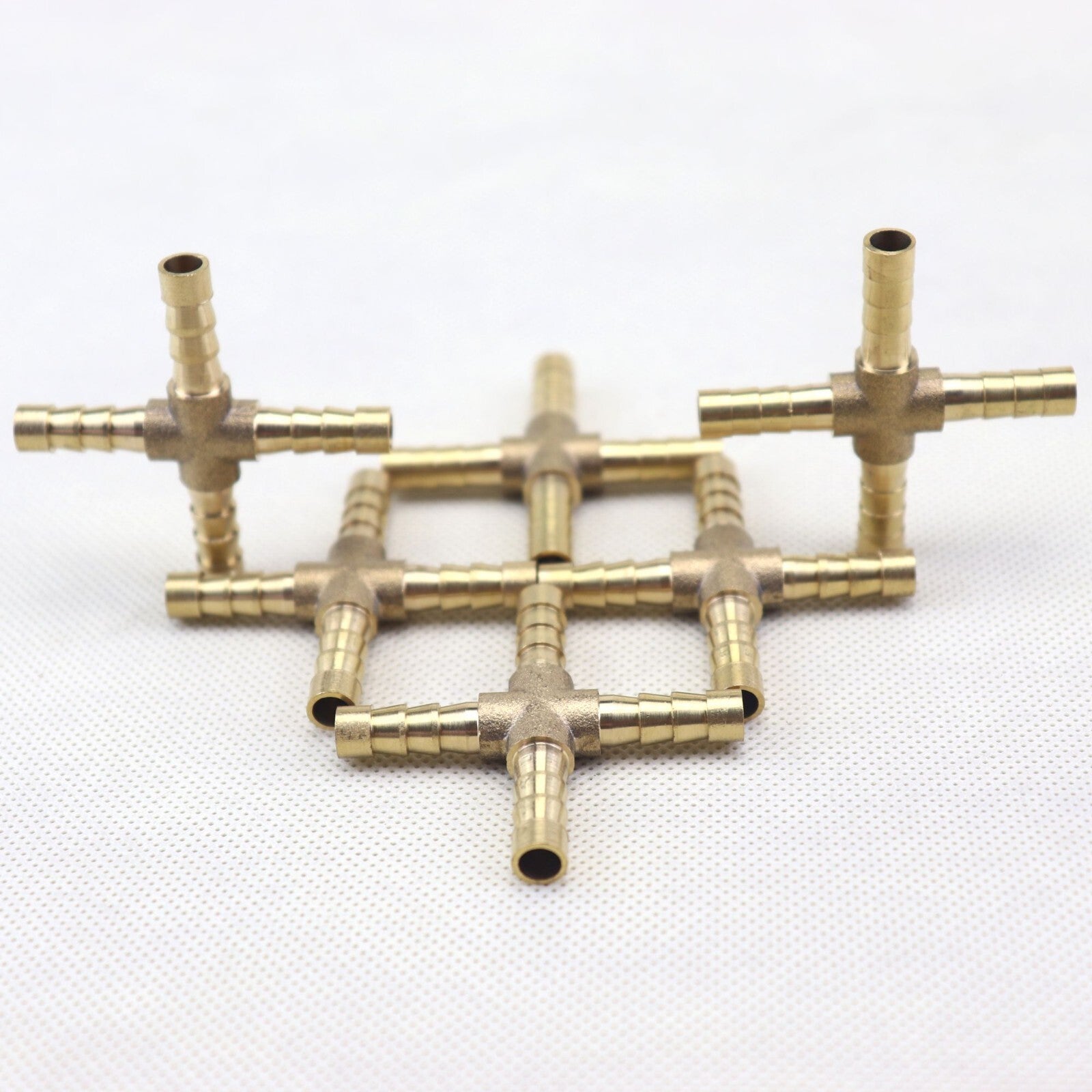6PCS HOSE BARB 4 WAY Cross Brass Pipe Fitting Thread Gas Fuel Water Air1/4(6mm)