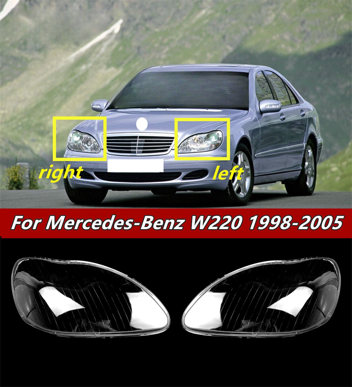 for Mercedes Benz W220 S600 S500 S350 98-05 Clear Headlight Lens Headlamp Cover
