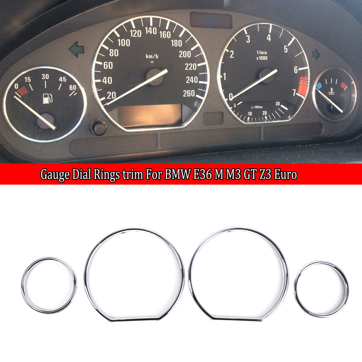 Chrome dashboard trim ring speedometer cluster panel for BMW E36 M3 GT Z3