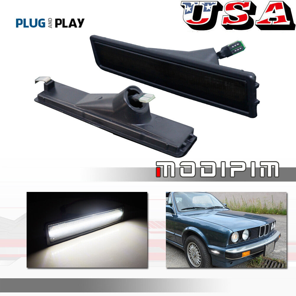 Smoked black side marker light reflector with white LEDs for BMW E30 3 Series (models 84-91)