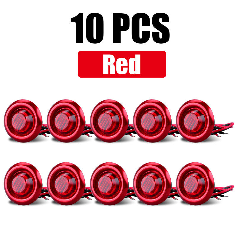 10X 3/4 12V 24V Marker Lights LED Truck Trailer Round Side Bullet Indicator Red