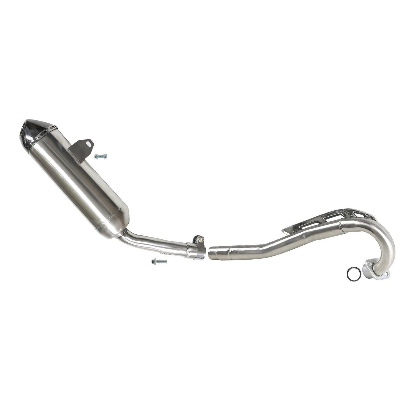 Motorcycle exhaust muffler kit for Apollo 150cc, 200cc, and 250cc Dirt Pit bicycles.