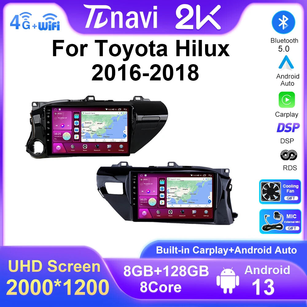 Screen Carplay Android Auto for Toyota Hilux Car Radio Multimedia Player DSP GPS
