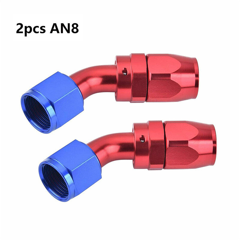 2pcs AN8 8AN 45 Degree Swivel Hose End Fitting Adapter for Braided CPE Fuel Line