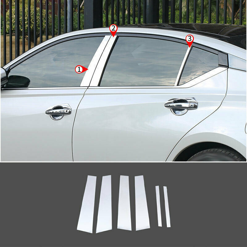 Chrome Steel BC-Pillar Panel Window Trim Cover for Nissan Altima/Teana 2019-2022
