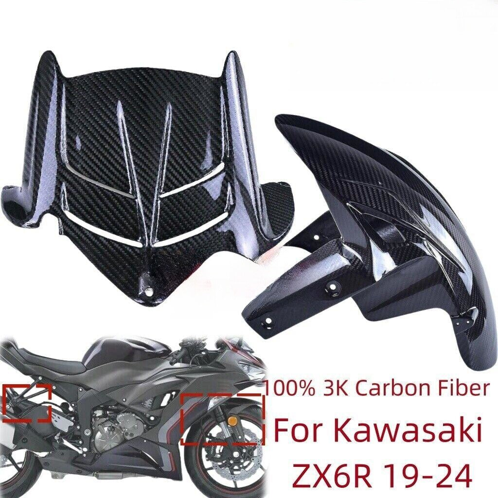 2019-2024 for Kawasaki ZX6R Carbon Fiber Front Fender Rear Hugger Mudguard Twill Q