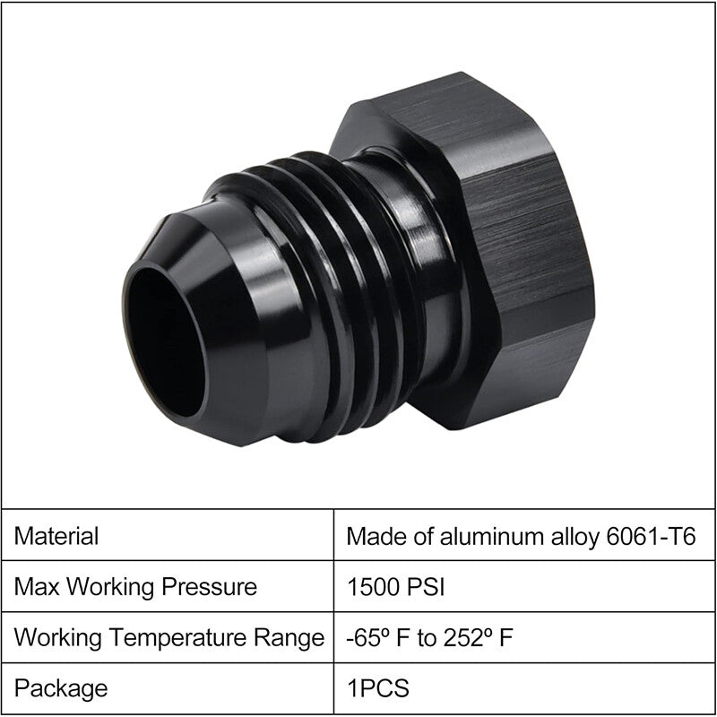 8AN Male Flare Bolt Blanking Plug End Cap Lock Nut Fitting Adapter Hex Black AN8