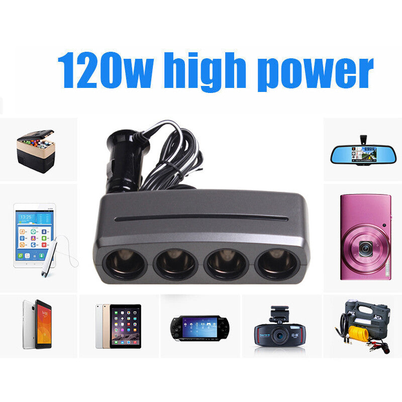 4 Ways Multi Socket Cigarette Lighter Splitter Power Adapter Plug 12V/24V 120W v
