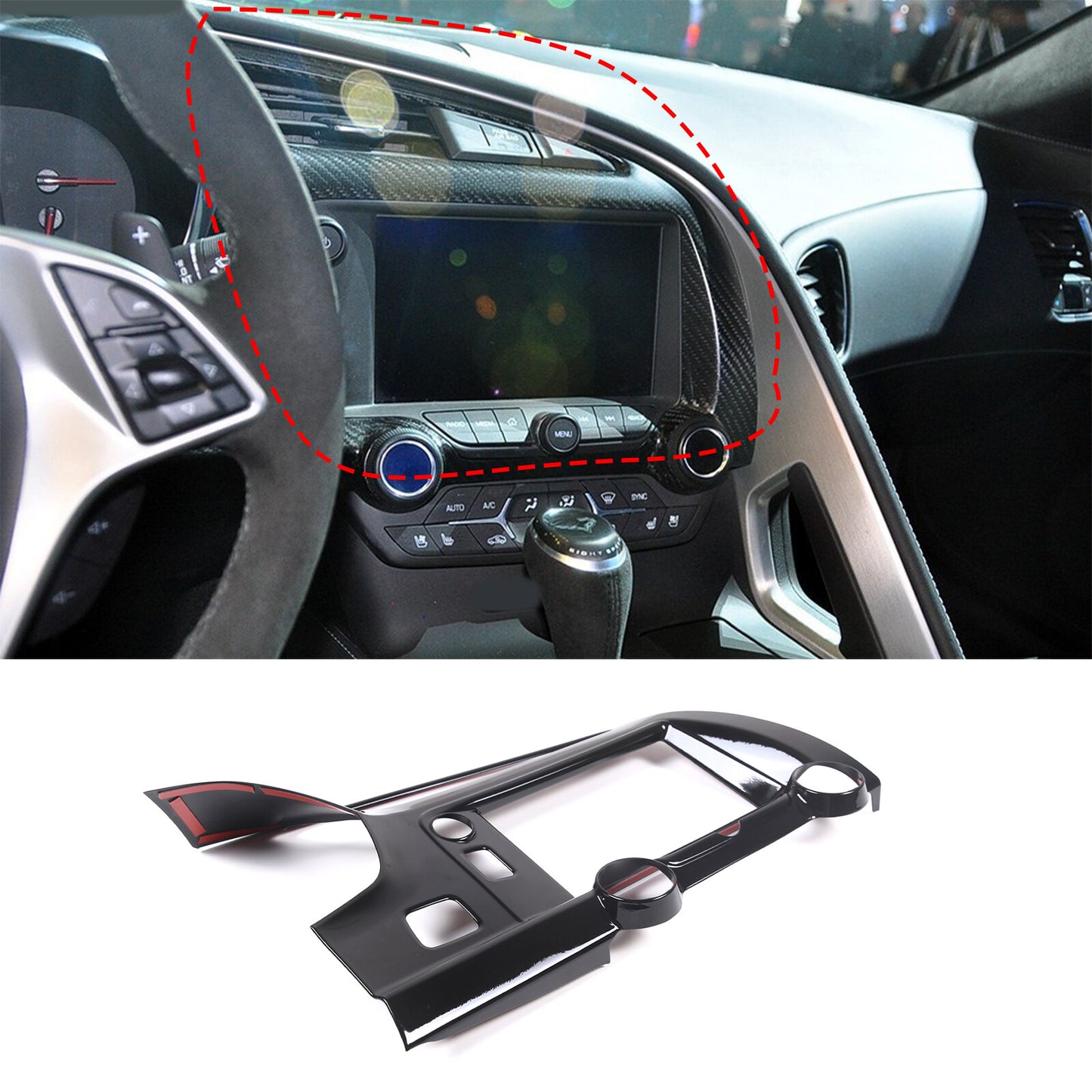 Gloss black dashboard GPS navigation display cover trim for C7 for Corvette 2014-2021 9- n