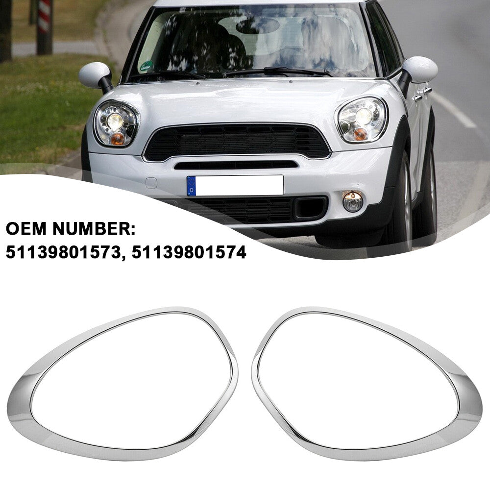Pair Front Headlight Lamp Bezel Trim Chrome for Mini Cooper R60 R61 2011-2016