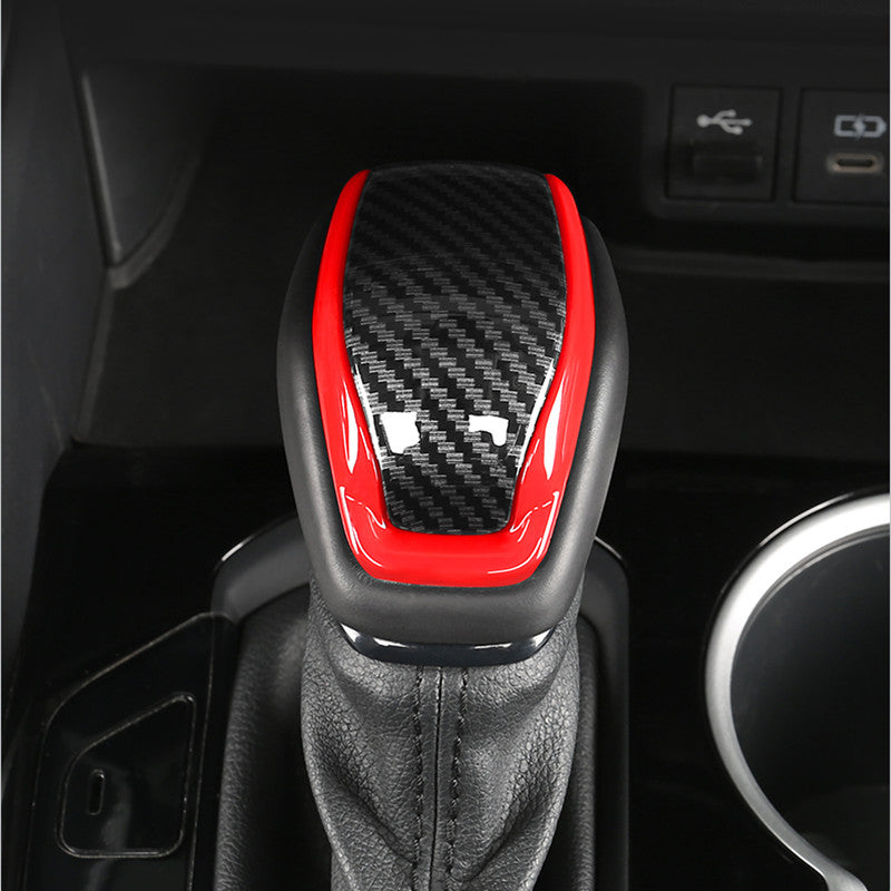 ABS Red&Carbon Fiber Gear Shift Knob Cover Trim Fit for RAV4 2019-2023 v