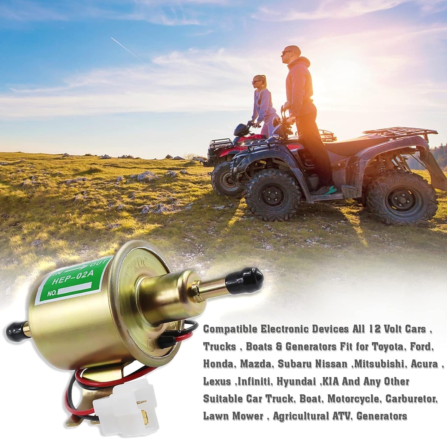 Fuel Pump for Motorcycle Carburetor Lawn Mower Gas Diesel Engine2.5-4psi HEP-02A