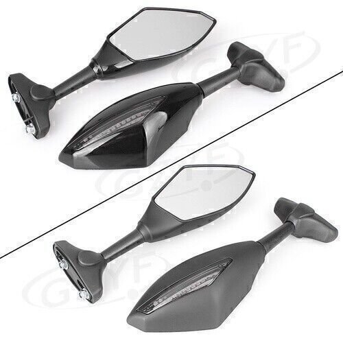 Rear View Mirrors LED Turn Signal Amber Lamp Handle Bar Street Bike Motorcycle Q