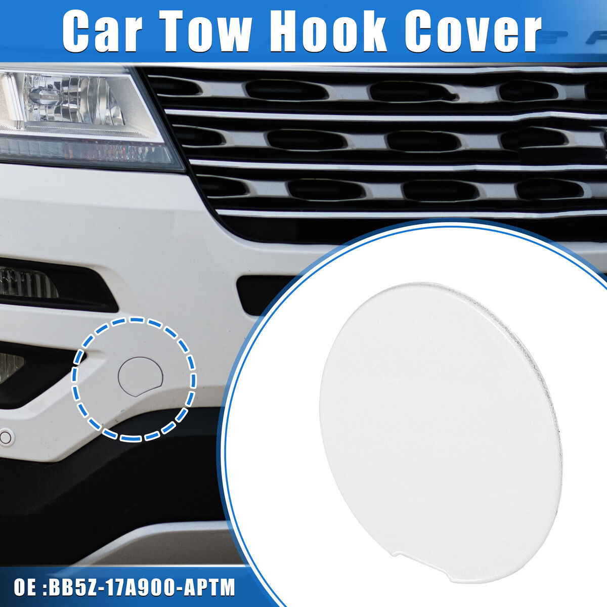 White car front bumper tow hook cover/traction eye cap for Explorer 2011-2015- n