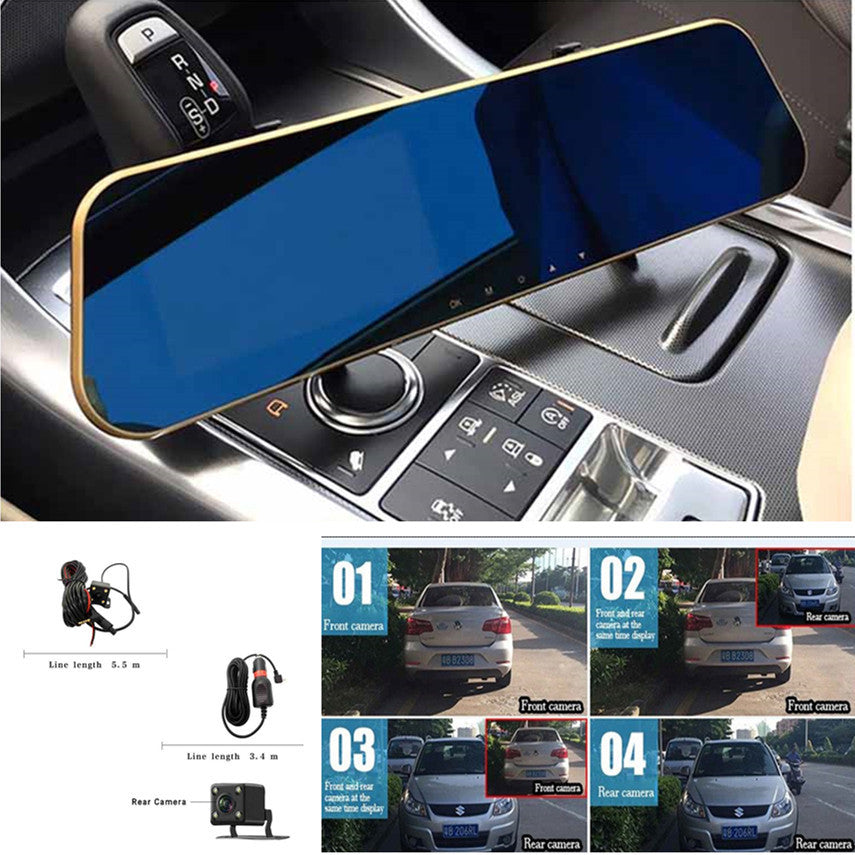 Car 1080P Dual Lens Mirror Rearview Reverse Backup 4.3 Video Recorder Night