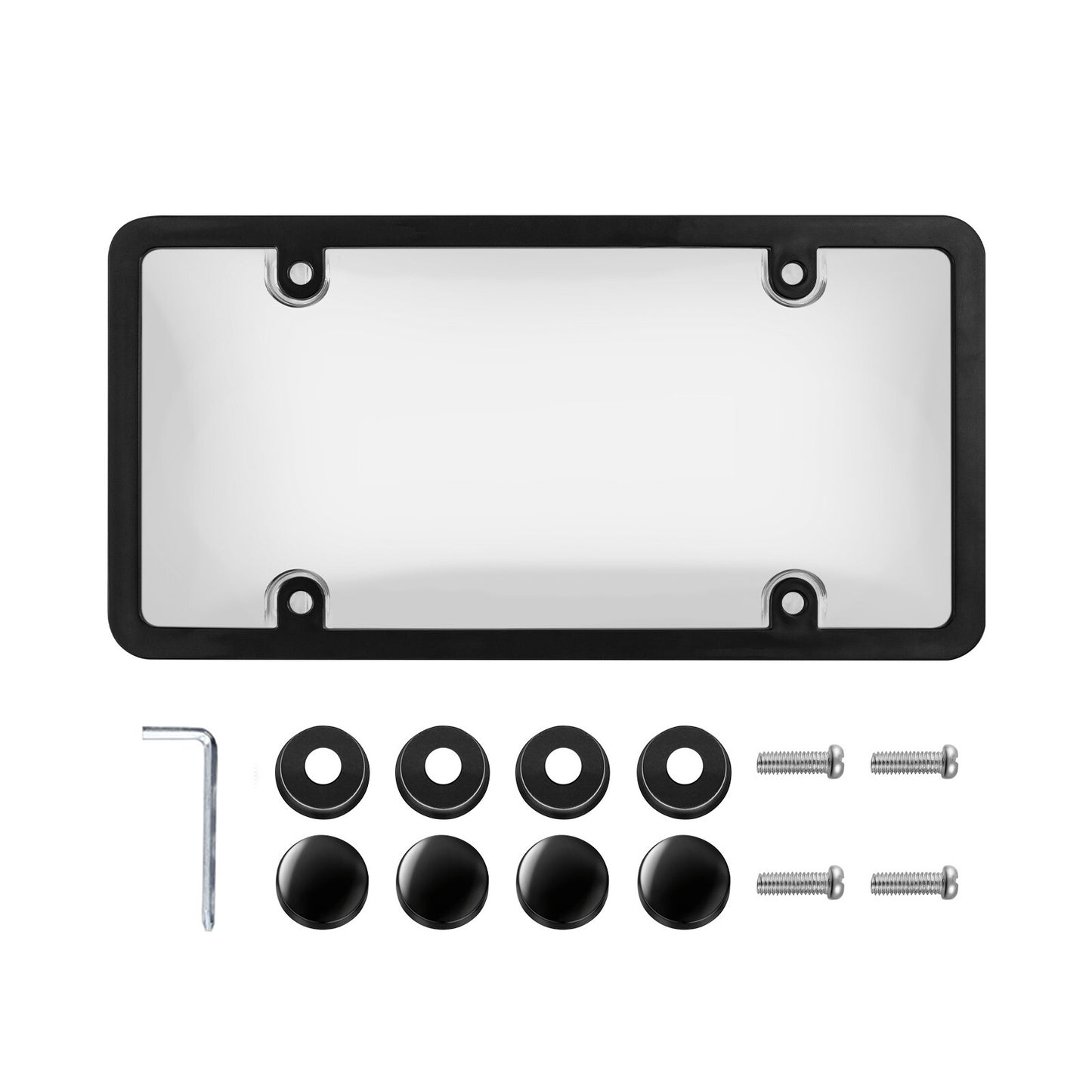 General Motors American Black Car PC Plastic License Plate Frame 4-Hole Screw Cap Q