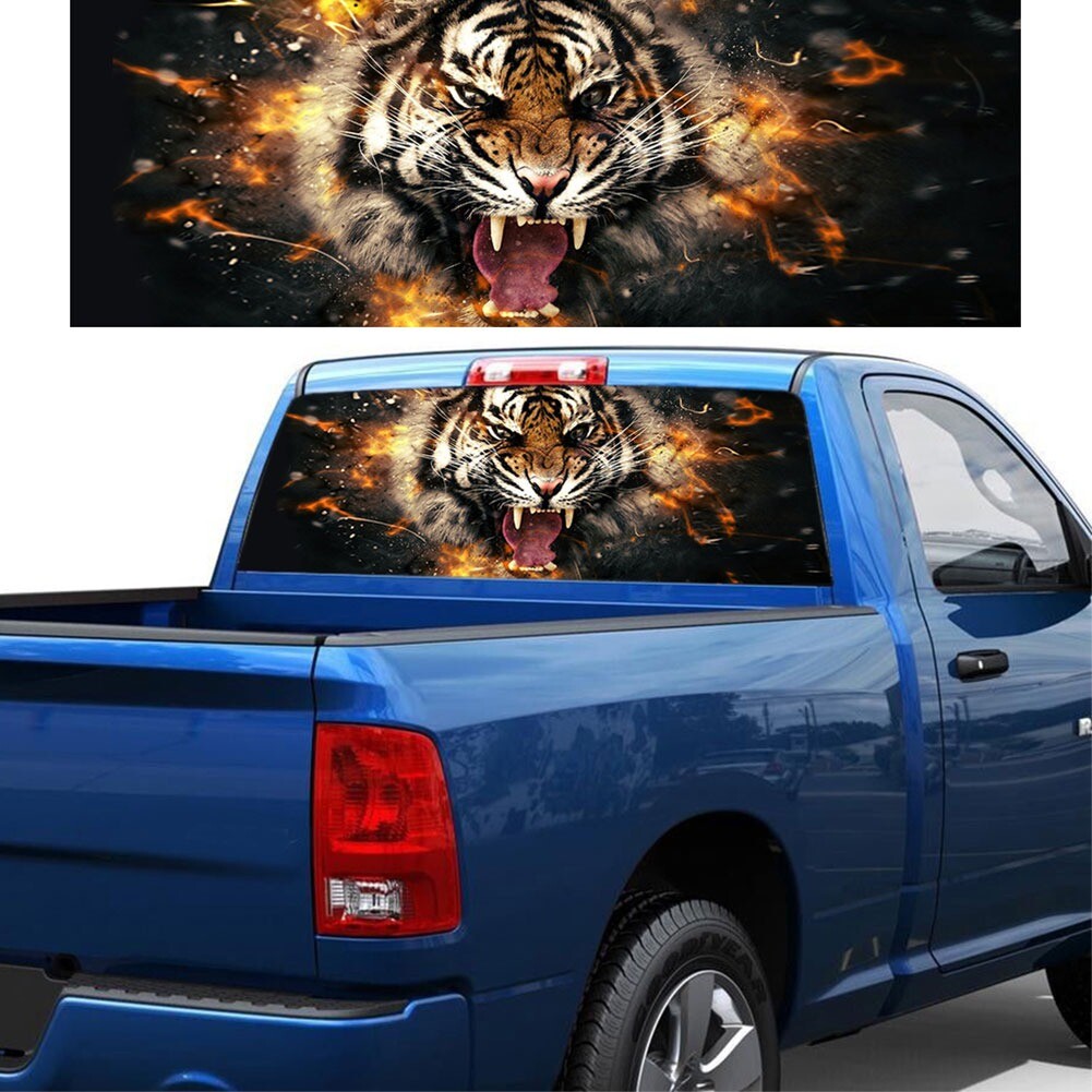 Car Rear Window Perforated Sticker Decal Film 3D Tiger Head Graphics 135x36cm