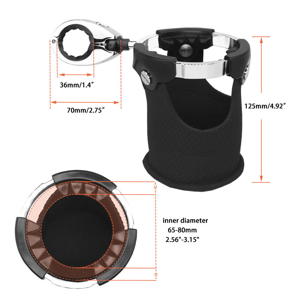 Adjustable handlebars for motorcycle cup holders to hold beverage bottles, suitable for all-terrain vehicles and bicycles. n