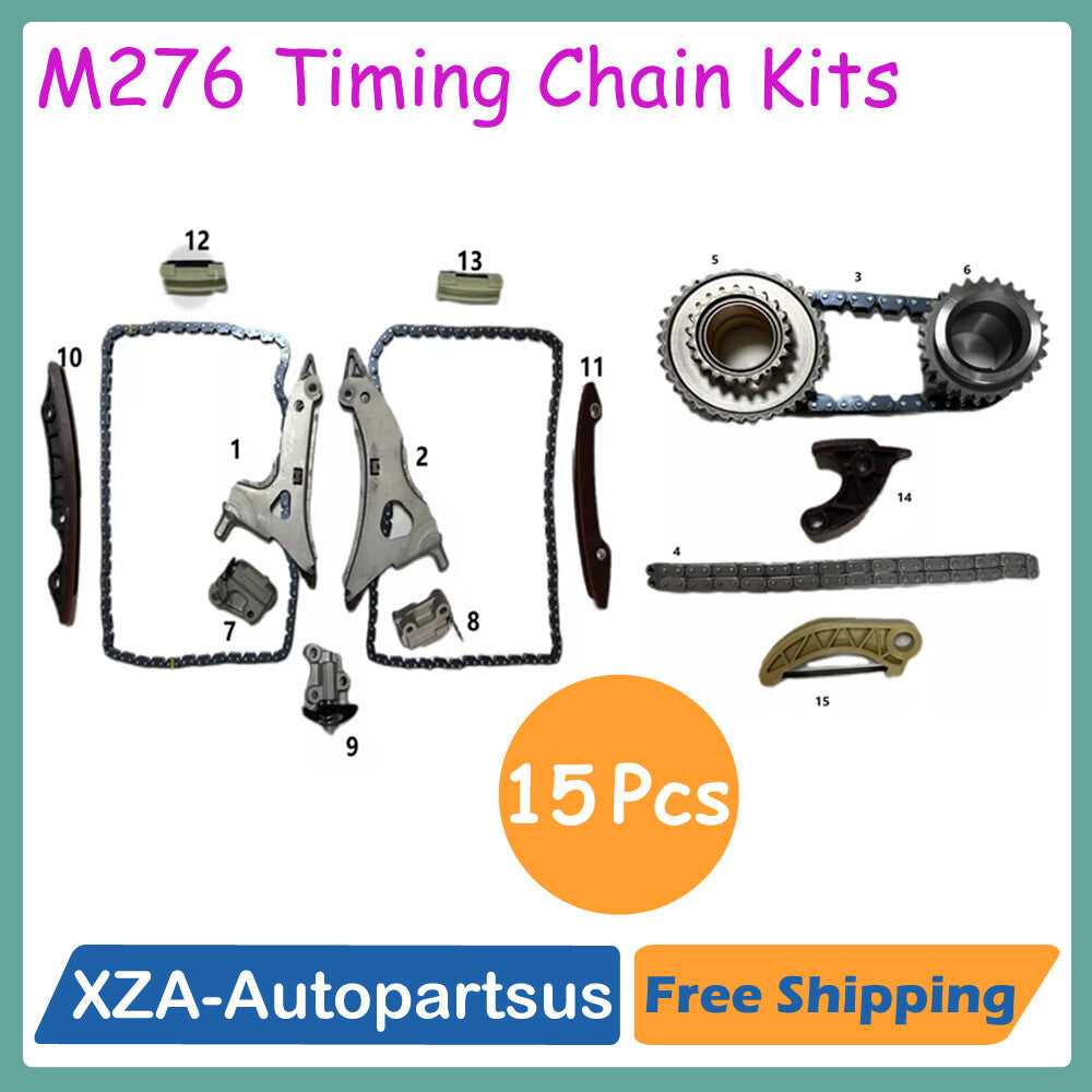 Set 15Pcs Timing Chain Kit for 2011-15 for Mercedes M276 CLS 320 3.5L E350 E400 3.0T Q