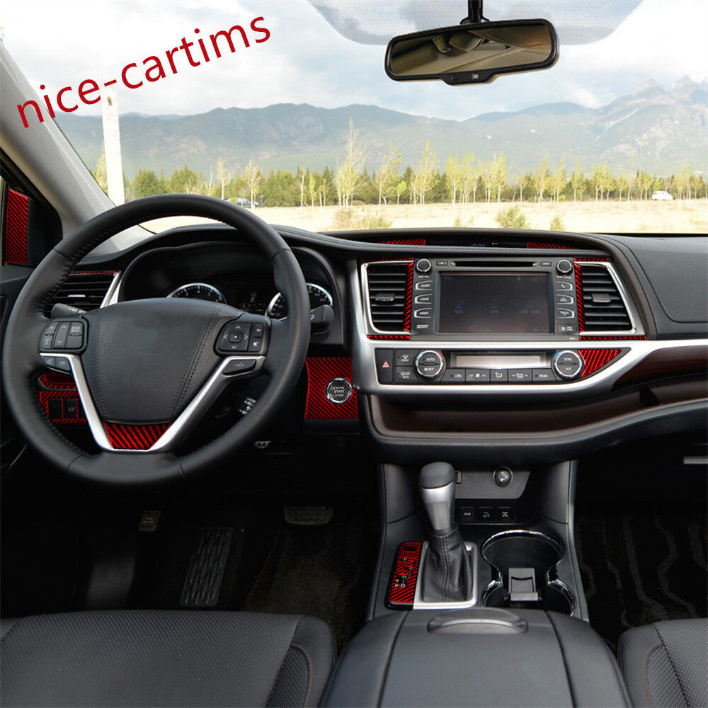 36Pcs Red Carbon Fiber Interior Full Set Trim Kits for Toyot@ Highlander 2014-19
