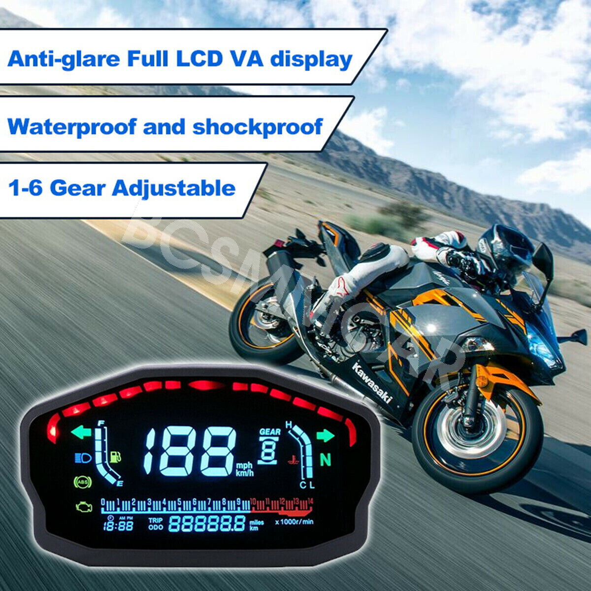 1Universal Motorcycle Speedometer Digital Gauges Odometer Tachometer W/ Sensor