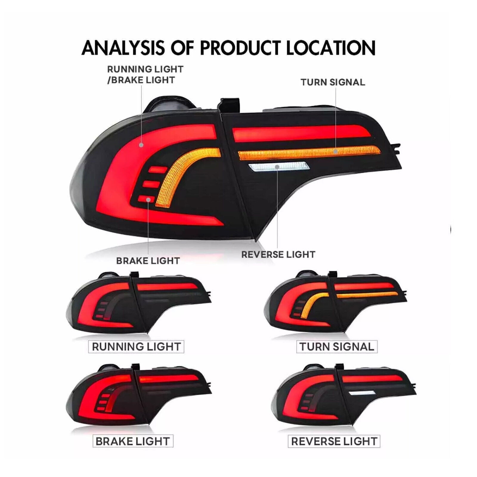 2PCS Full LED Tail Lights Fits for Honda for Civic Sedan 2006-11 Start up Animation