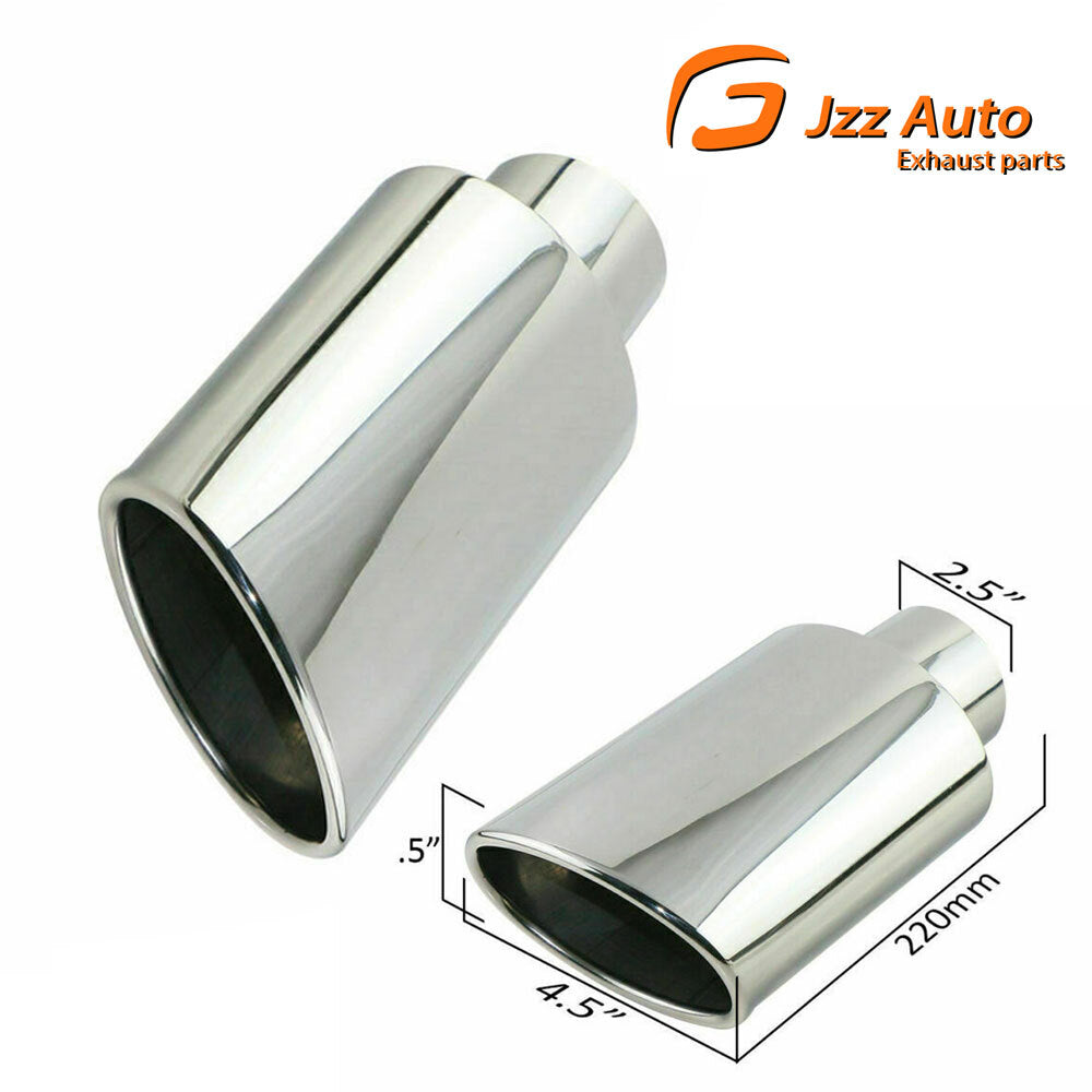 2PCS 2.5 Inlet 4.5 Outlet 220mm Long Oval Welding Exhaust Tips Universal New