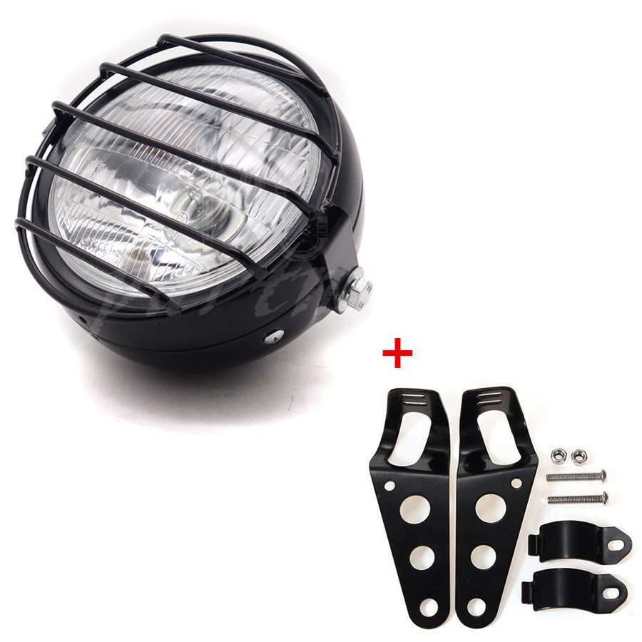Retro Motorcycle Headlight Grill Side Mount Cover With Bracket For Cafe Racer Q