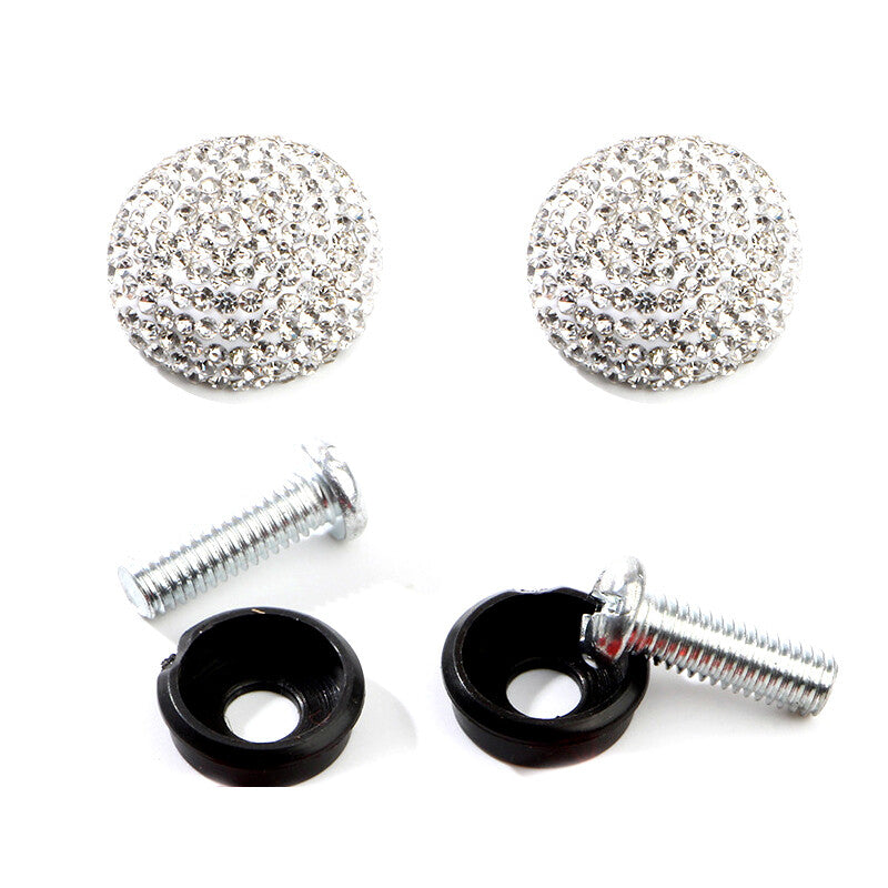 2-Piece Diamond Sparkling Cap Automatic Screw Bolt Cap Crystal Sparkling License Plate Frame - n