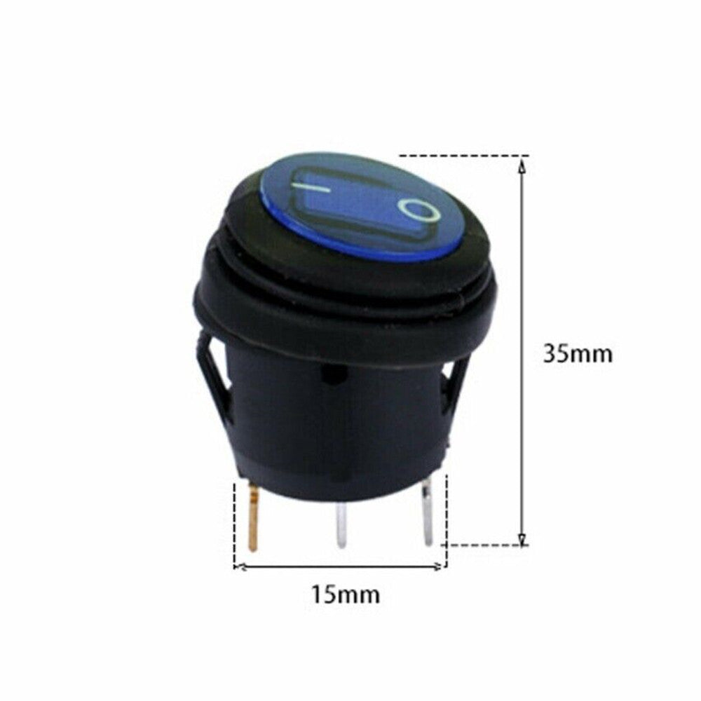 5Pcs 2 Pins ON-OFF Blue LED Round Switch Rocker Waterproof Boat SPST Car