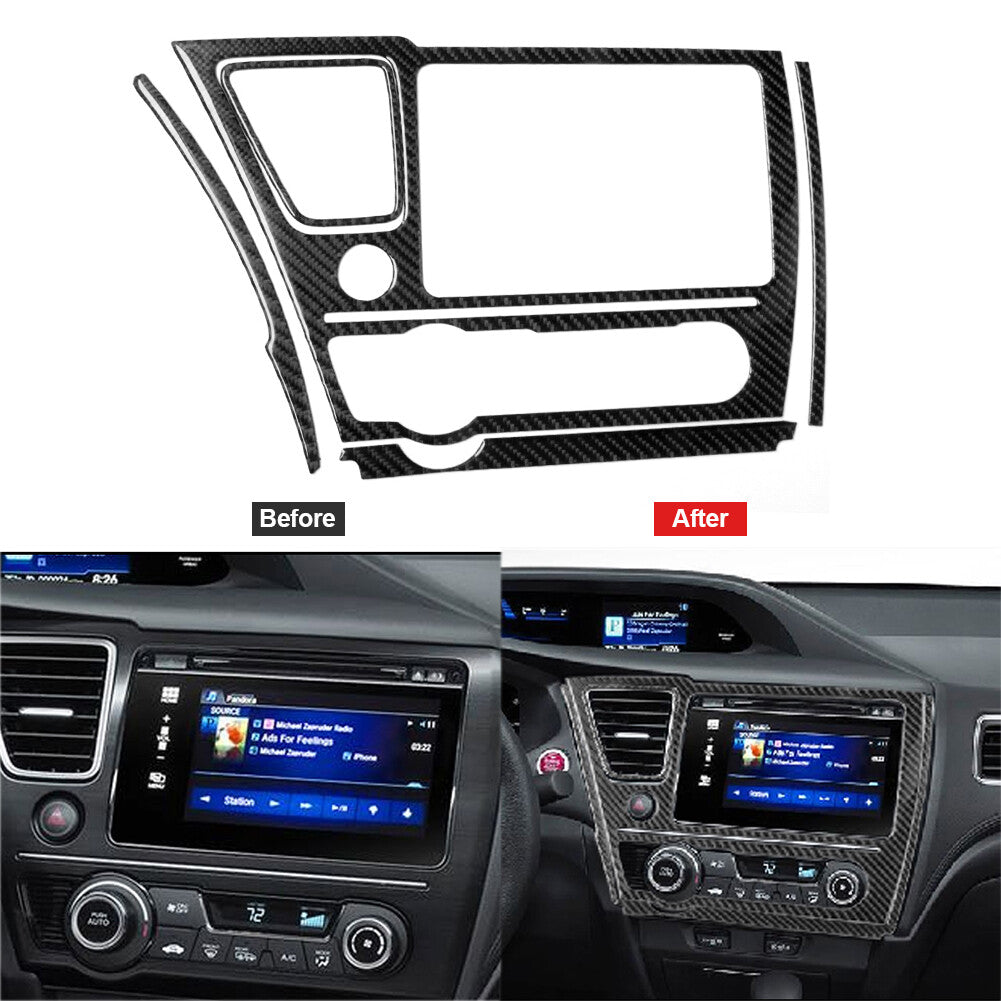 5x Carbon Fiber GPS Panel Decorative Trim Cover for Honda for Civic Coupe 2013-2015