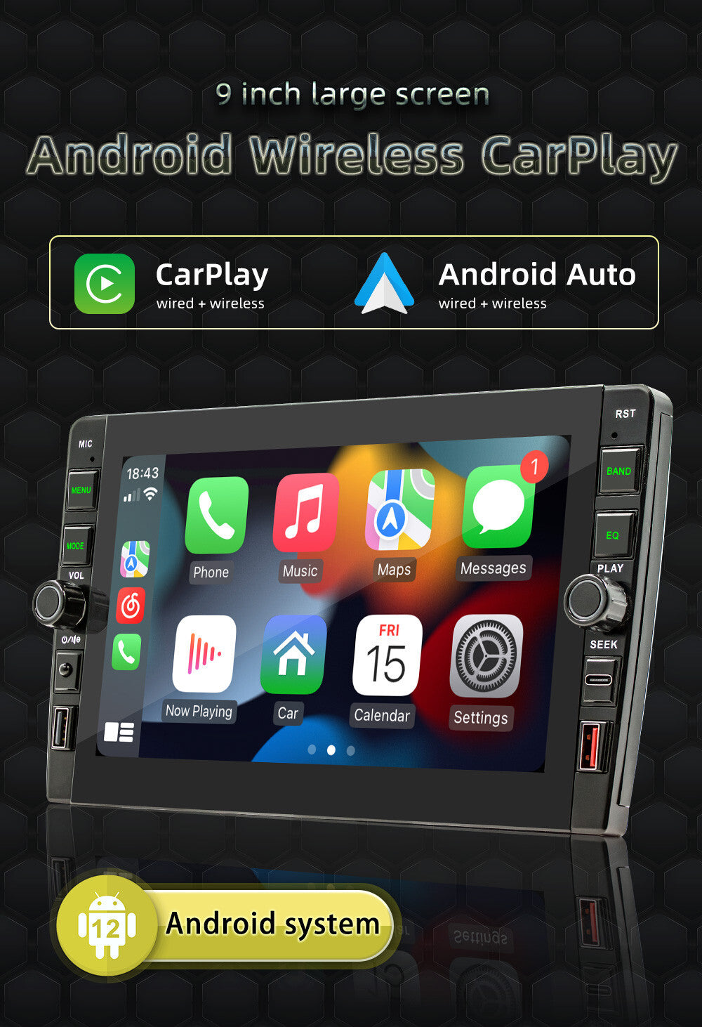 Android 12 CarPlay Car Radio WIFI GPS Dual 2DIN Stereo with 8LED Camera Kit n
