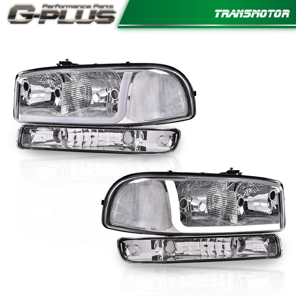 Suitable for 99-07 for GMC for Sierra / for Yukon LED DRL Clear for CHRome Headlight + Bumper Light - v