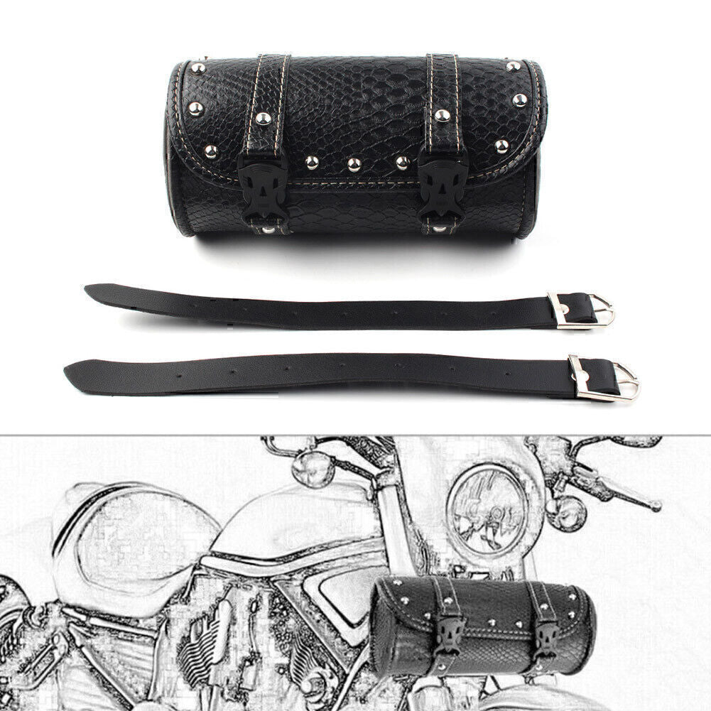 Tool Bag Fork Handlebar Saddlebag Roll Barrel Pouch Universal Leather Motorcycle Q
