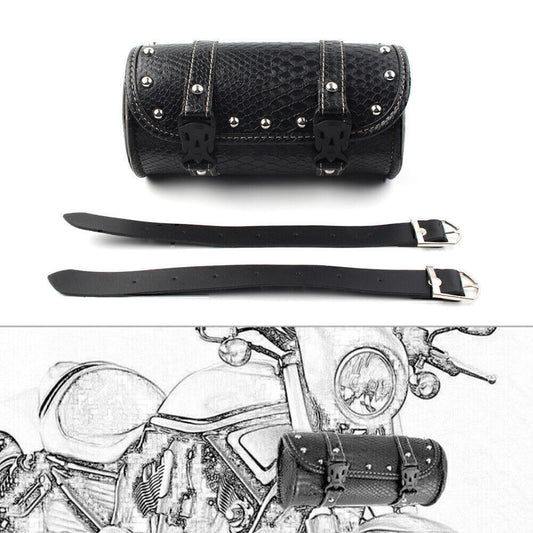 Tool Bag Fork Handlebar Saddlebag Roll Barrel Pouch Universal Leather Motorcycle Q