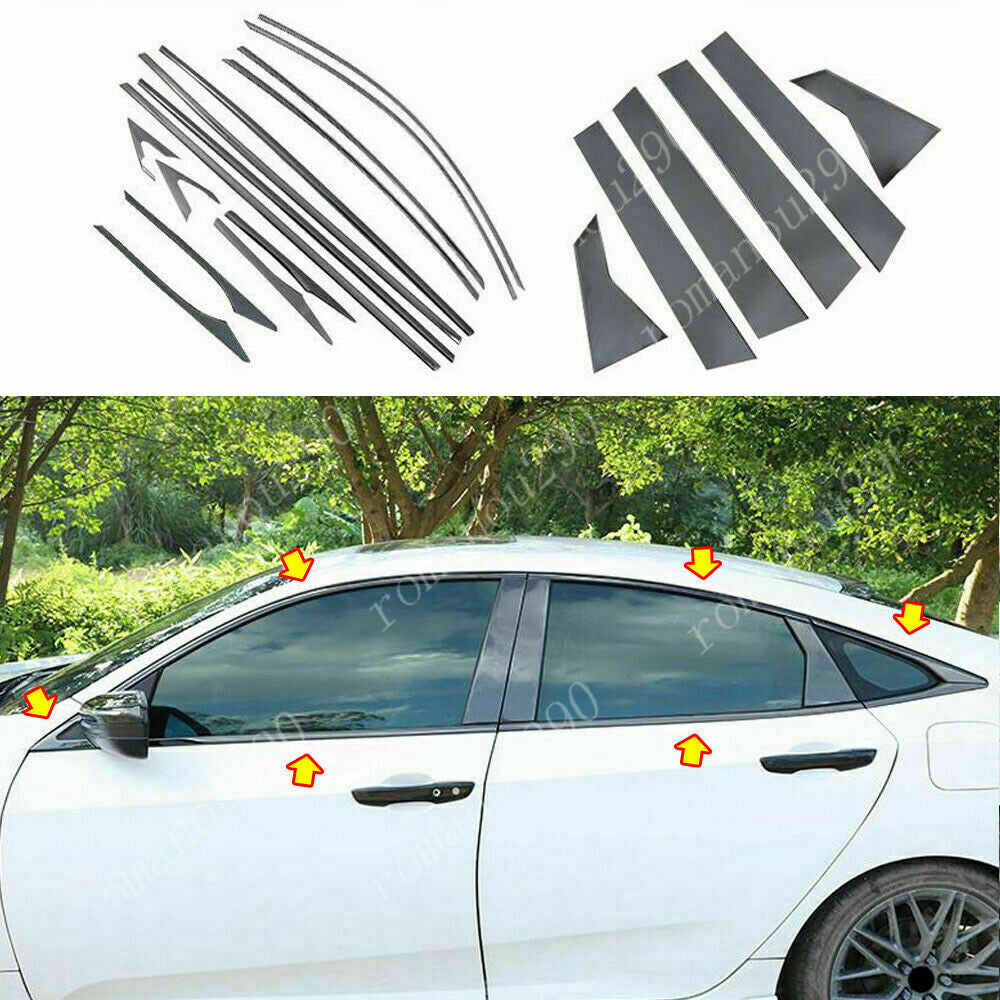 20x for Honda for Civic Sedan 2016-21 Black steel WindowPosts Strip Sill Cover Trim