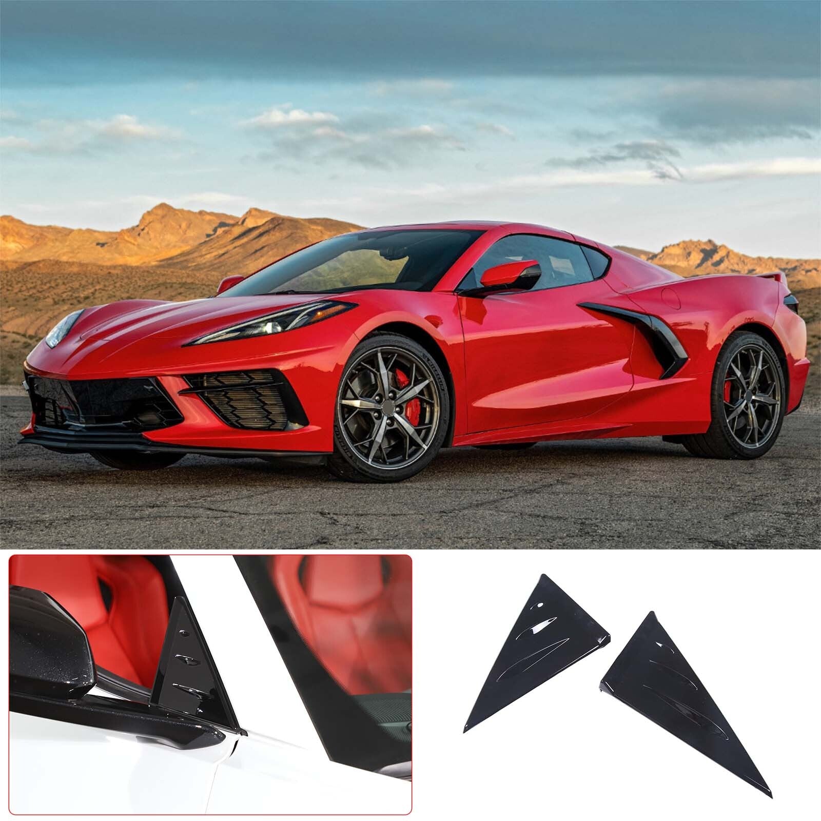 Red aluminum alloy engine compartment side tie rod decorative cover suitable for Corvette C8 2020-2023- v