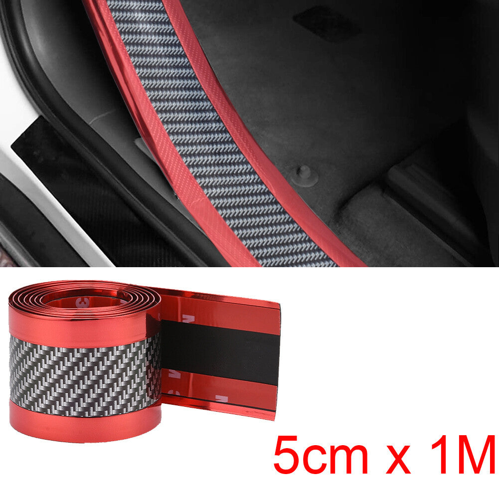 Car Door Edge Guard Door Sill Decal Protector Carbon Fiber Red Vinyl Film 5CM1M