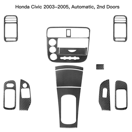 14Pcs Carbon Fiber Interior Full Kit Cover Trim for Honda for Civic 2-Door 2003-2005